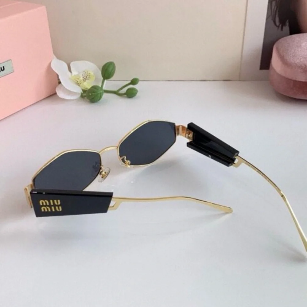 Miu Miu Gold Frame Black Lens Geometric Sunglasses